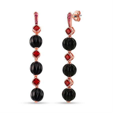 Natural Shungite &amp; Red Cubic Zirconia Beads Drop Earring with Push Back 34.00 Ct. 8579245 1