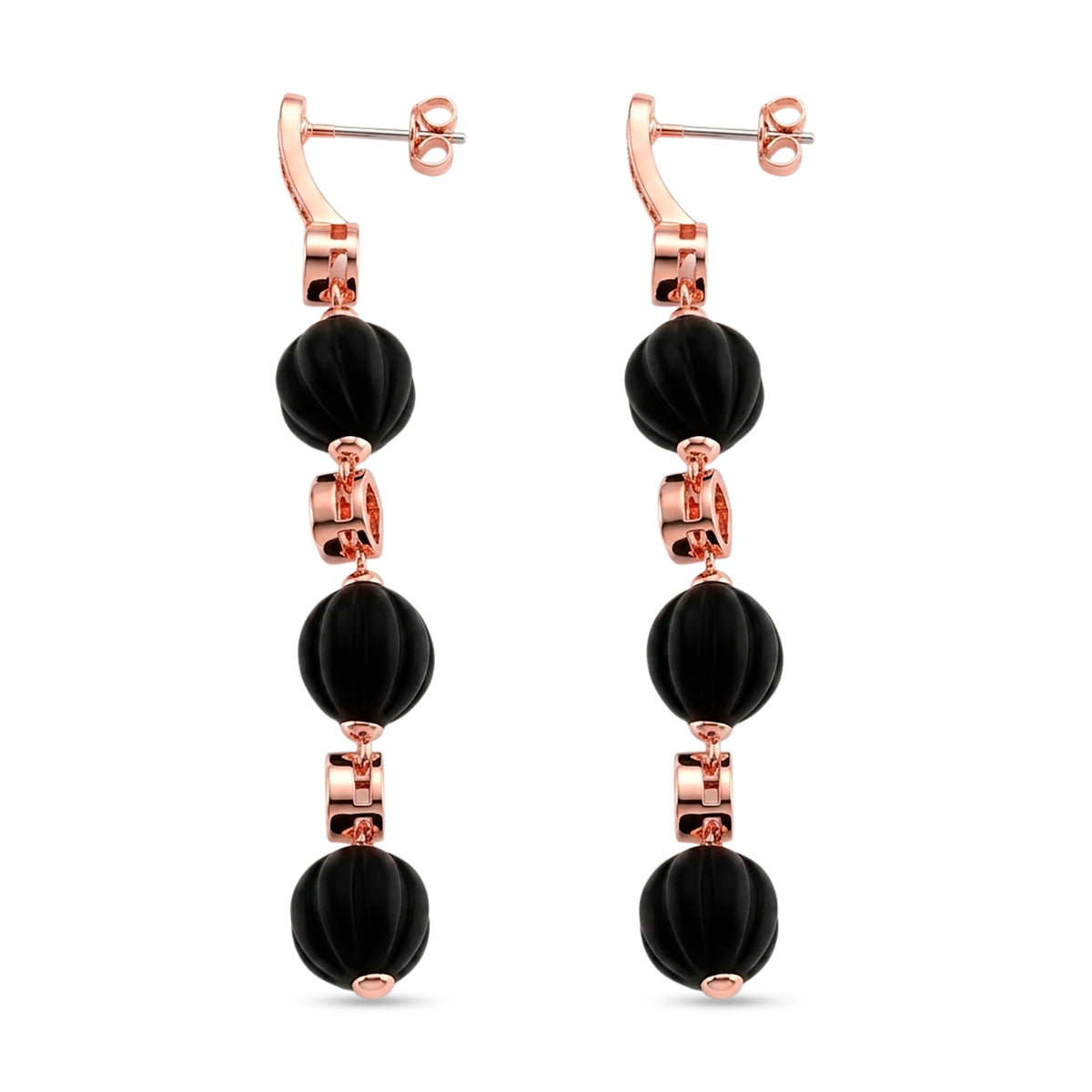 Natural Shungite &amp; Red Cubic Zirconia Beads Drop Earring with Push Back 34.00 Ct. 8579245 4