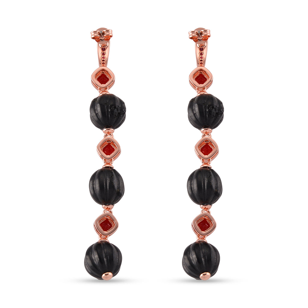 Natural Shungite & Red Cubic Zirconia Beads Drop Earring with Push Back 34.00 Ct._8579245_4