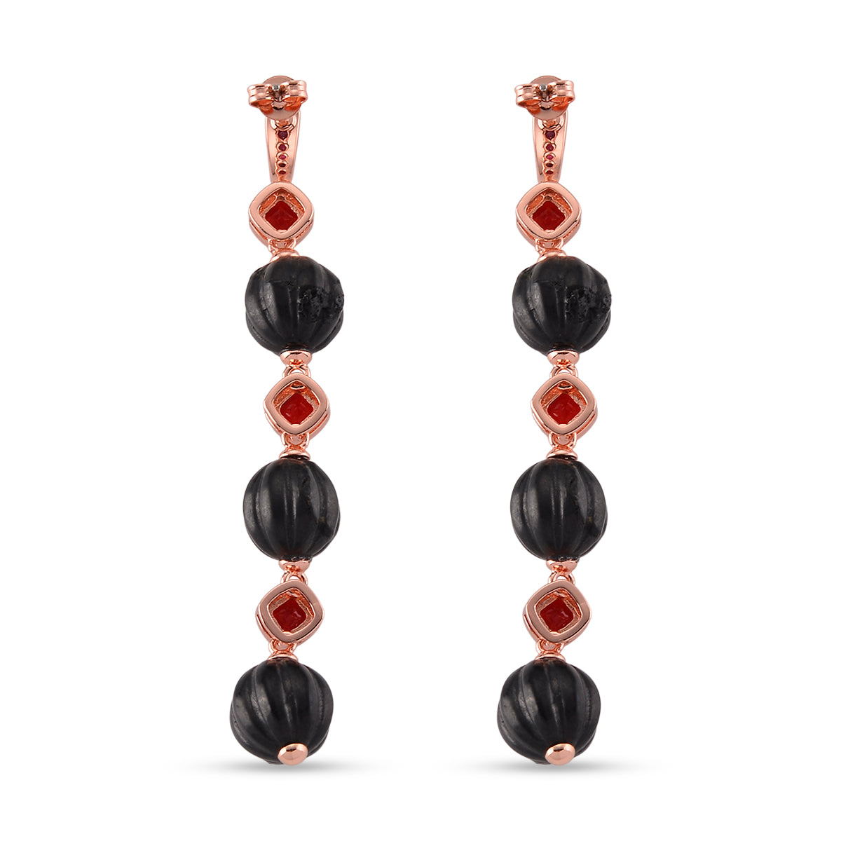 Natural Shungite &amp; Red Cubic Zirconia Beads Drop Earring with Push Back 34.00 Ct. 8579245 5