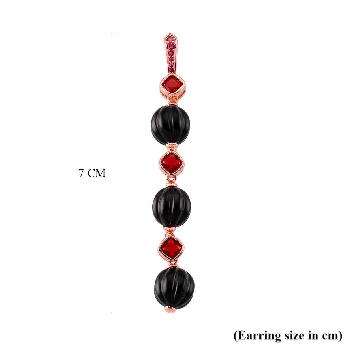 Natural Shungite &amp; Red Cubic Zirconia Beads Drop Earring with Push Back 34.00 Ct. 8579245 6