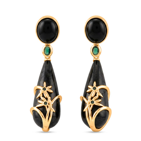 Natural Shungite, Green Cubic Zirconia &amp; Crystal Beads Drop Earring 40.52 Ct. 8579246 1