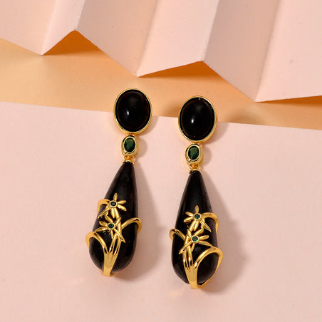 Natural Shungite, Green Cubic Zirconia &amp; Crystal Beads Drop Earring 40.52 Ct. 8579246 2