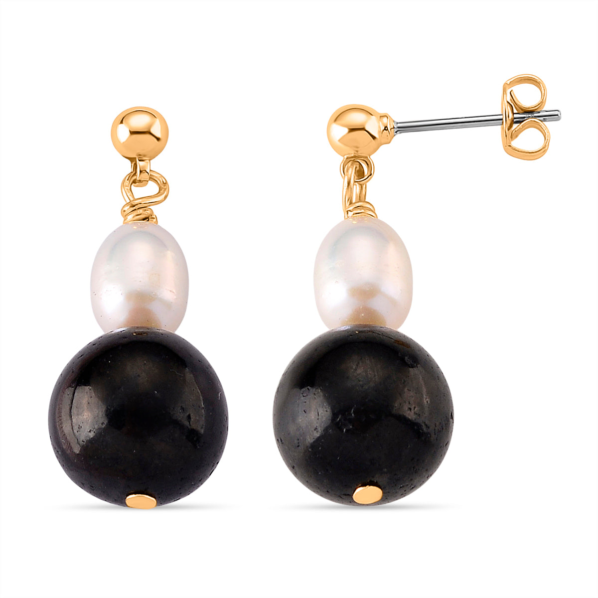 Natural Shungite &amp; Fresh Water Pearl Beads Drop Earring with Push Back 20.00 Ct. 8579247 0
