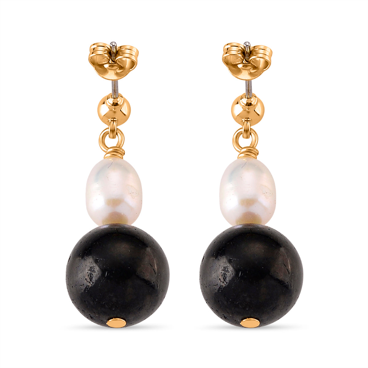 Natural Shungite &amp; Fresh Water Pearl Beads Drop Earring with Push Back 20.00 Ct. 8579247 4