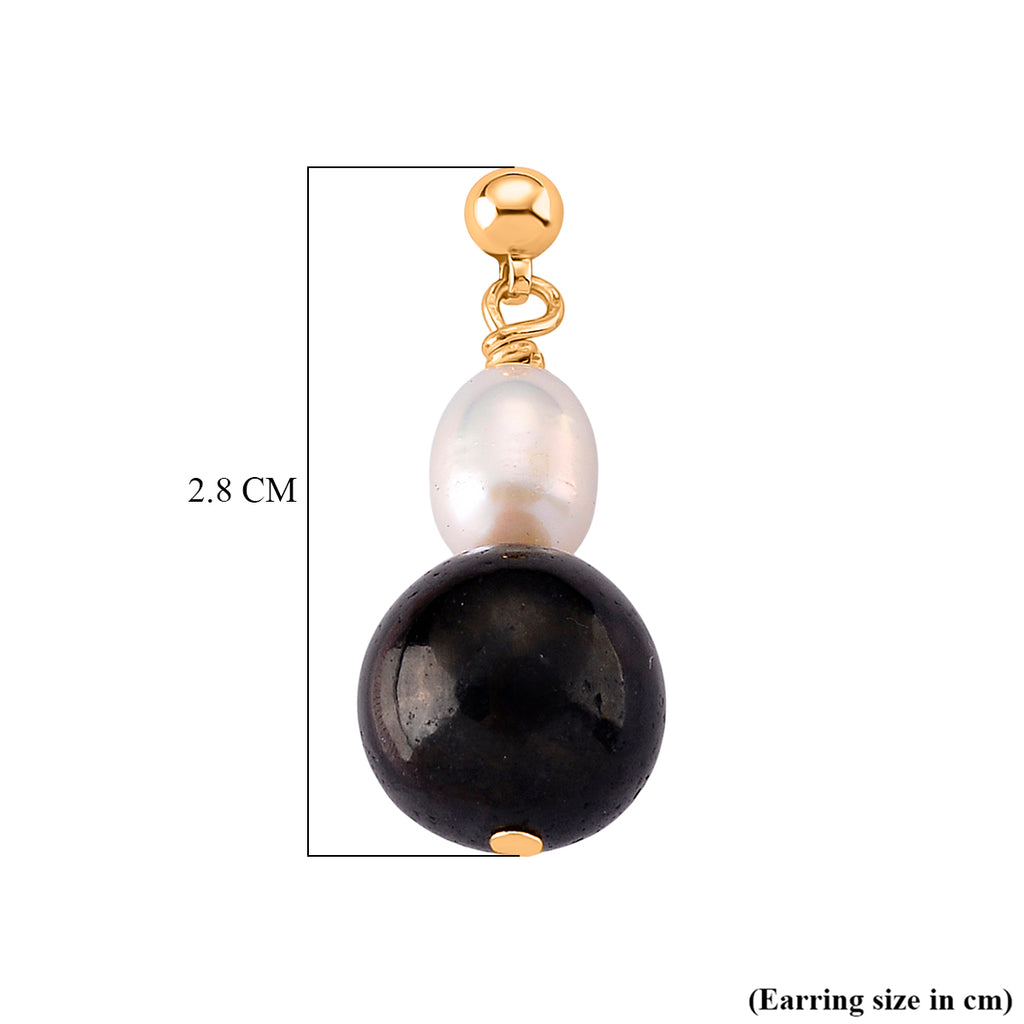 Natural Shungite & Fresh Water Pearl Beads Drop Earring with Push Back 20.00 Ct._8579247_4