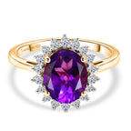 Luxuriant - AAA Zambian Amethyst & Lab Grown Diamond (SI/G-H) Halo Ring in 18K Vermeil Yellow Gold Plated Sterling Silver 2.60 Ct._8579262