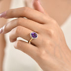 Luxuriant - AAA Zambian Amethyst & Lab Grown Diamond (SI/G-H) Halo Ring in 18K Vermeil Yellow Gold Plated Sterling Silver 2.60 Ct._8579262_1