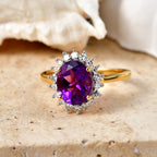 Luxuriant - AAA Zambian Amethyst & Lab Grown Diamond (SI/G-H) Halo Ring in 18K Vermeil Yellow Gold Plated Sterling Silver 2.60 Ct._8579262_2