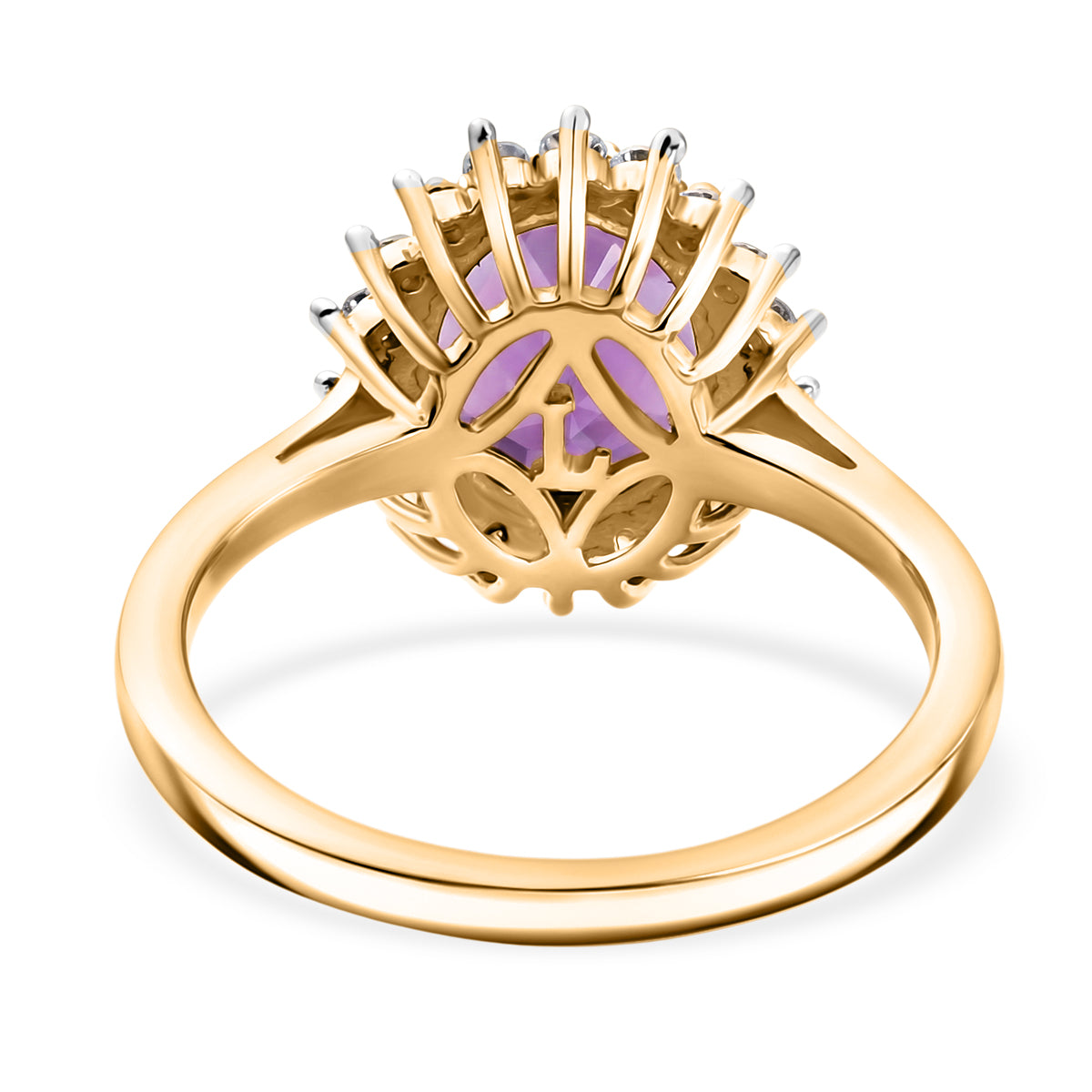 Luxuriant - AAA Zambian Amethyst &amp; Lab Grown Diamond (SI/G-H) Halo Ring in 18K Vermeil Yellow Gold Plated Sterling Silver 2.60 Ct. V32535482 5