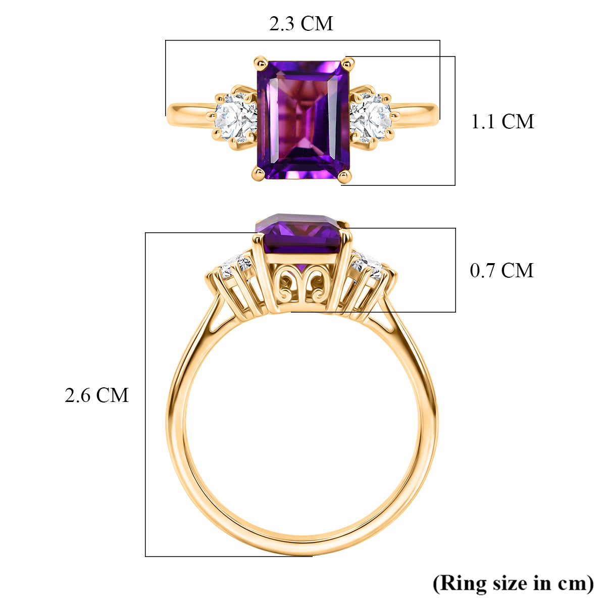 D'Joy - AAA Zambian Amethyst &amp; Moissanite Trilogy Ring in Yellow Gold Plated Sterling Silver 2.72 Ct. V32518706 6