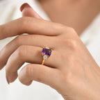 D'Joy - AAA Zambian Amethyst & Moissanite Trilogy Ring in Yellow Gold Plated Sterling Silver 2.72 Ct._8579275_1