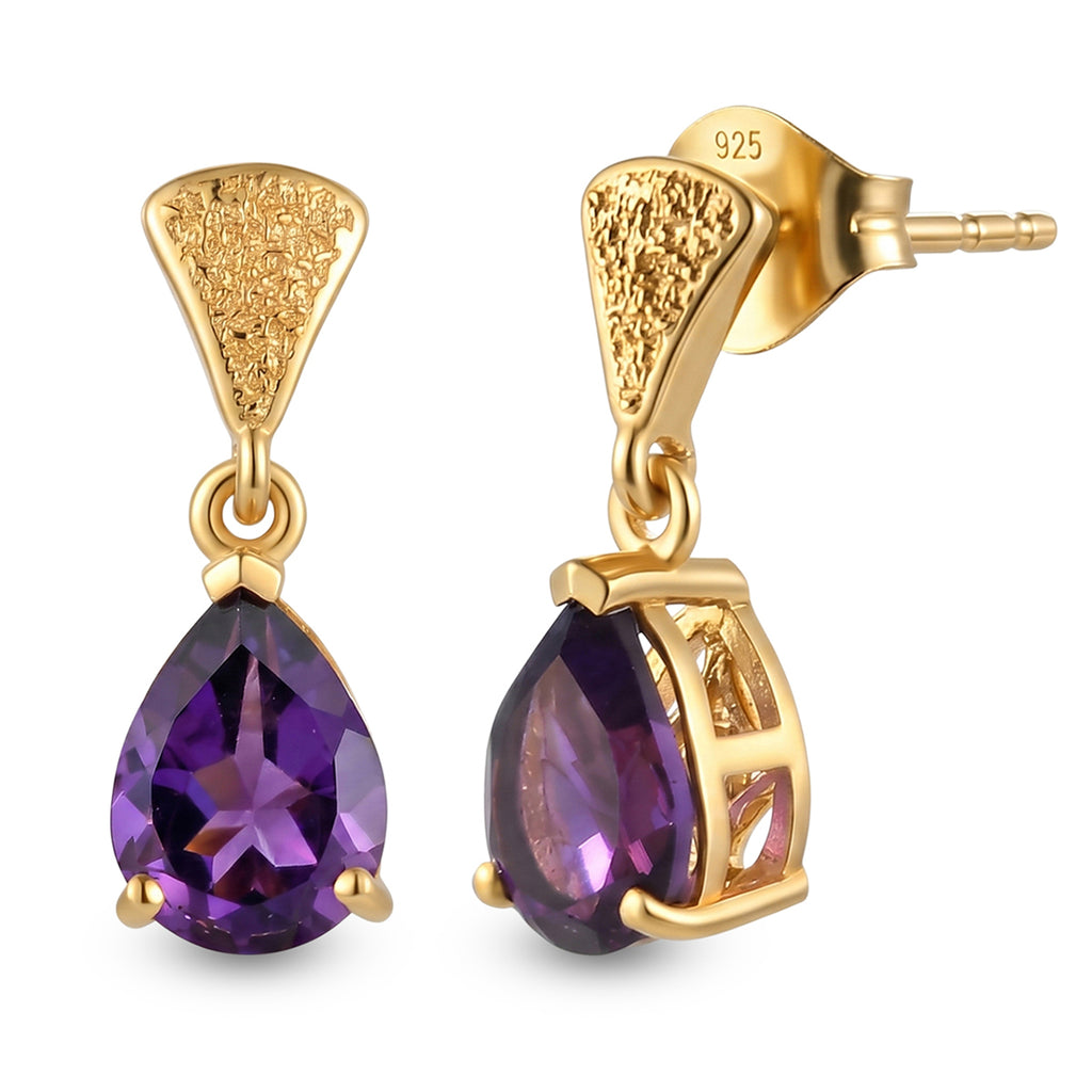 D'Joy - AAA Zambian Amethyst Dangling Earring with Push Post in Yellow Gold Plated Sterling Silver 2.08 Ct._8579279