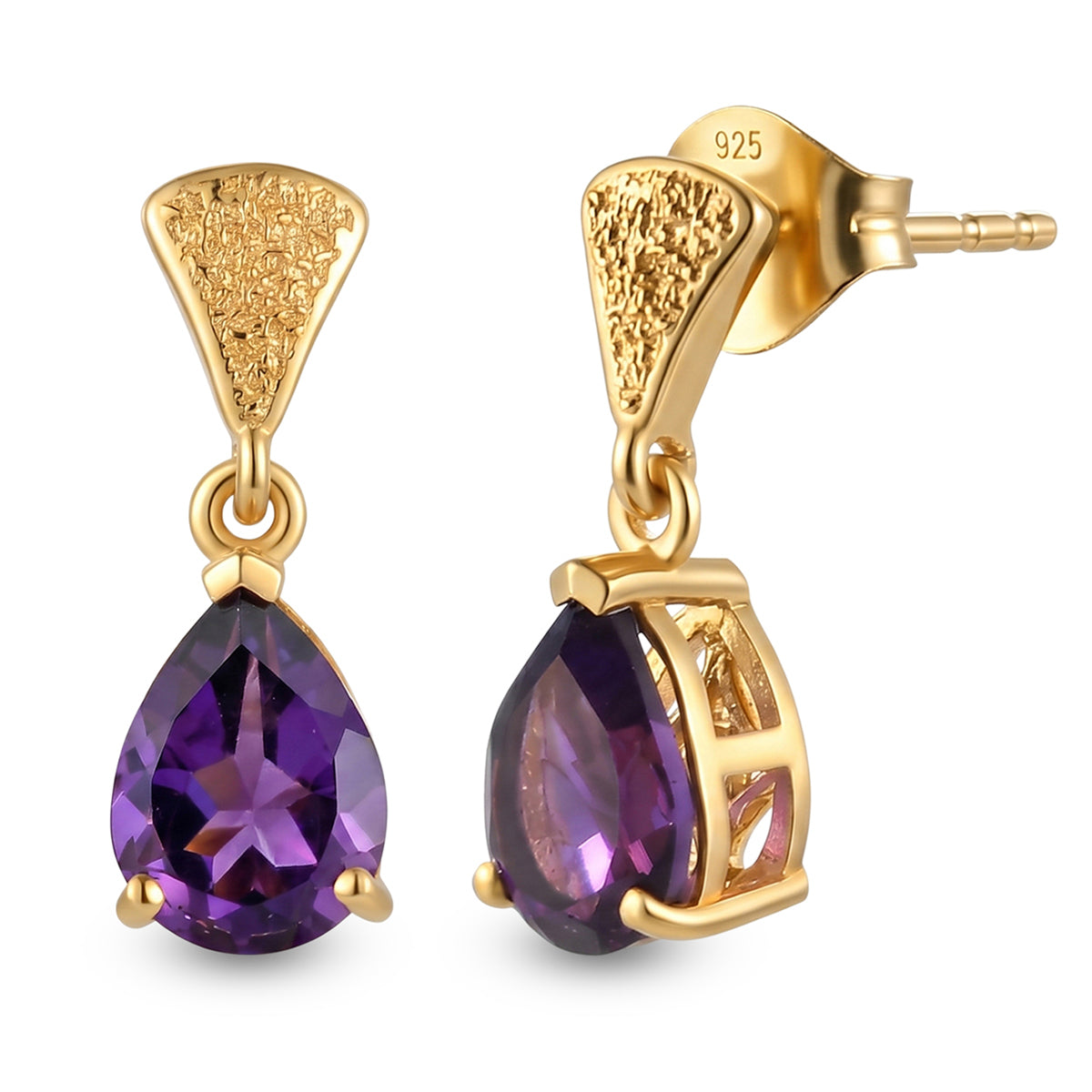 D'Joy - AAA Zambian Amethyst Dangling Earring with Push Post in Yellow Gold Plated Sterling Silver 2.08 Ct. V32490008 0