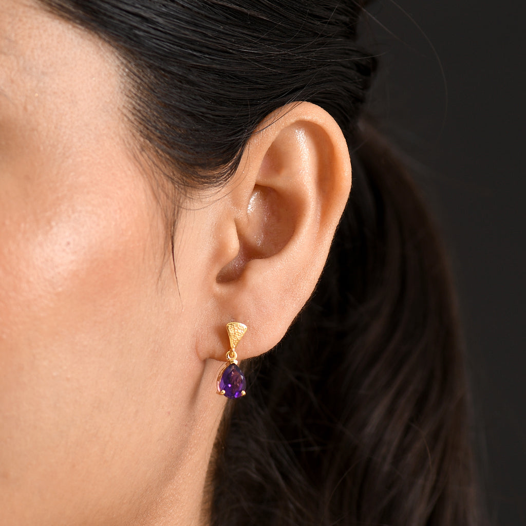 D'Joy - AAA Zambian Amethyst Dangling Earring with Push Post in Yellow Gold Plated Sterling Silver 2.08 Ct._8579279_1