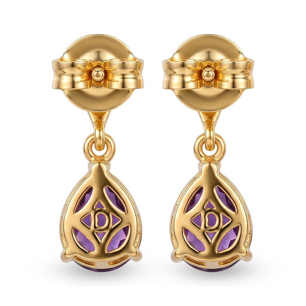 D'Joy - AAA Zambian Amethyst Dangling Earring with Push Post in Yellow Gold Plated Sterling Silver 2.08 Ct._8579279_4