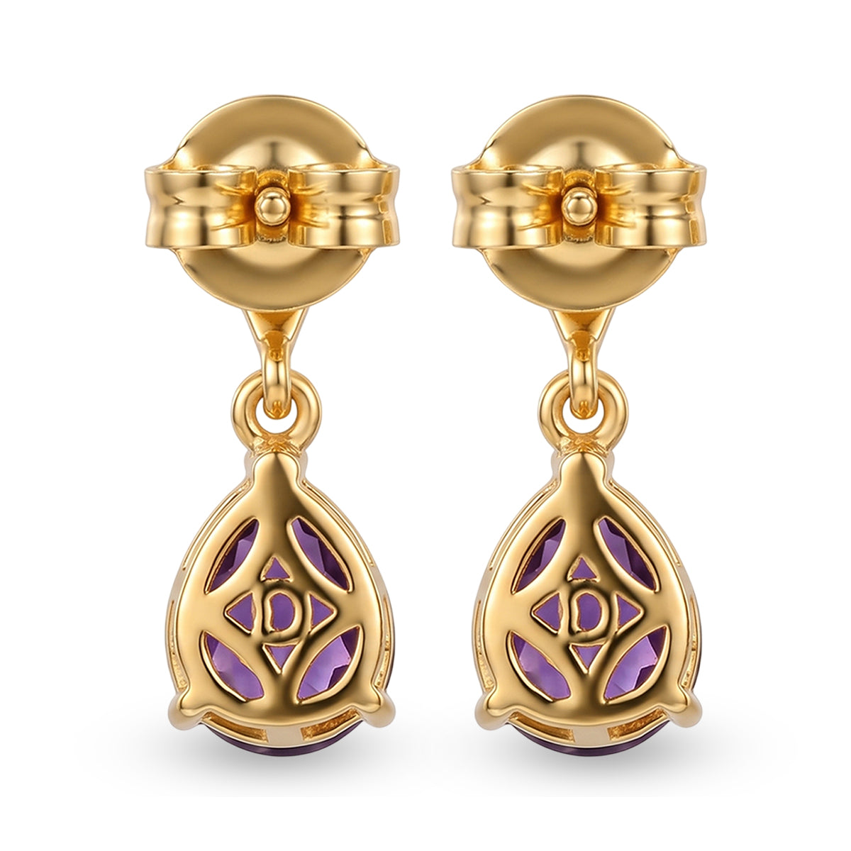 D'Joy - AAA Zambian Amethyst Dangling Earring with Push Post in Yellow Gold Plated Sterling Silver 2.08 Ct. V32490008 5