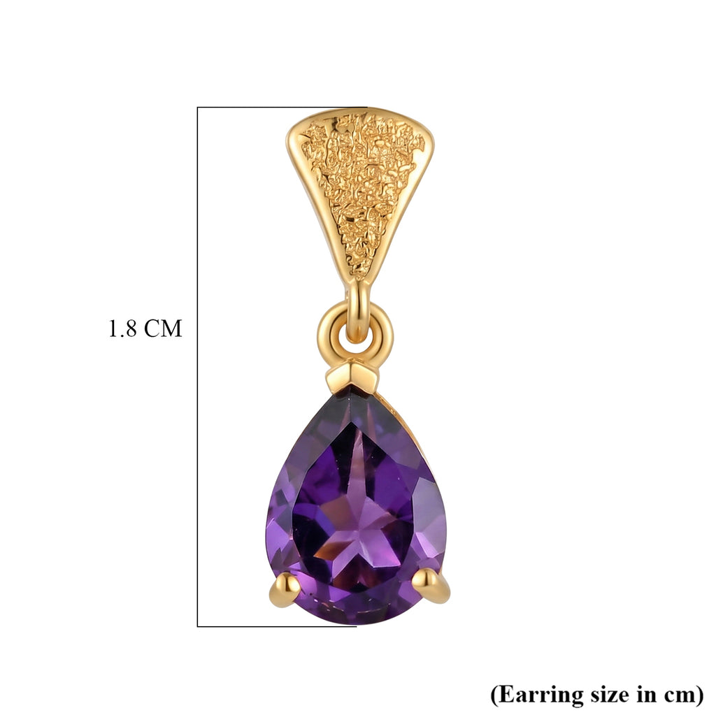 D'Joy - AAA Zambian Amethyst Dangling Earring with Push Post in Yellow Gold Plated Sterling Silver 2.08 Ct._8579279_5