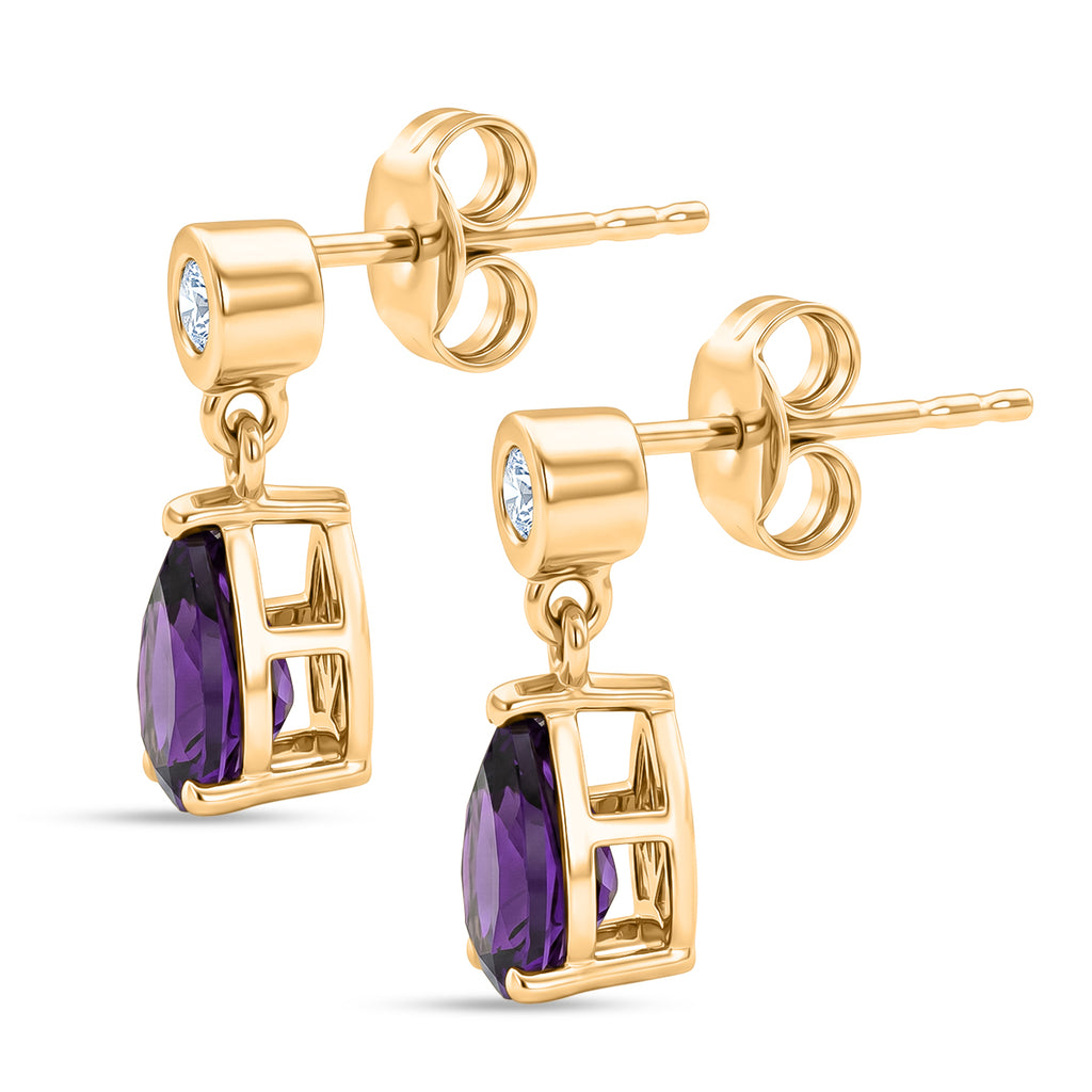 D'Joy - AAA Zambian Amethyst & Moissanite Dangling Earring with Push Post in Yellow Gold Plated Sterling Silver 2.22 Ct_8579282_3