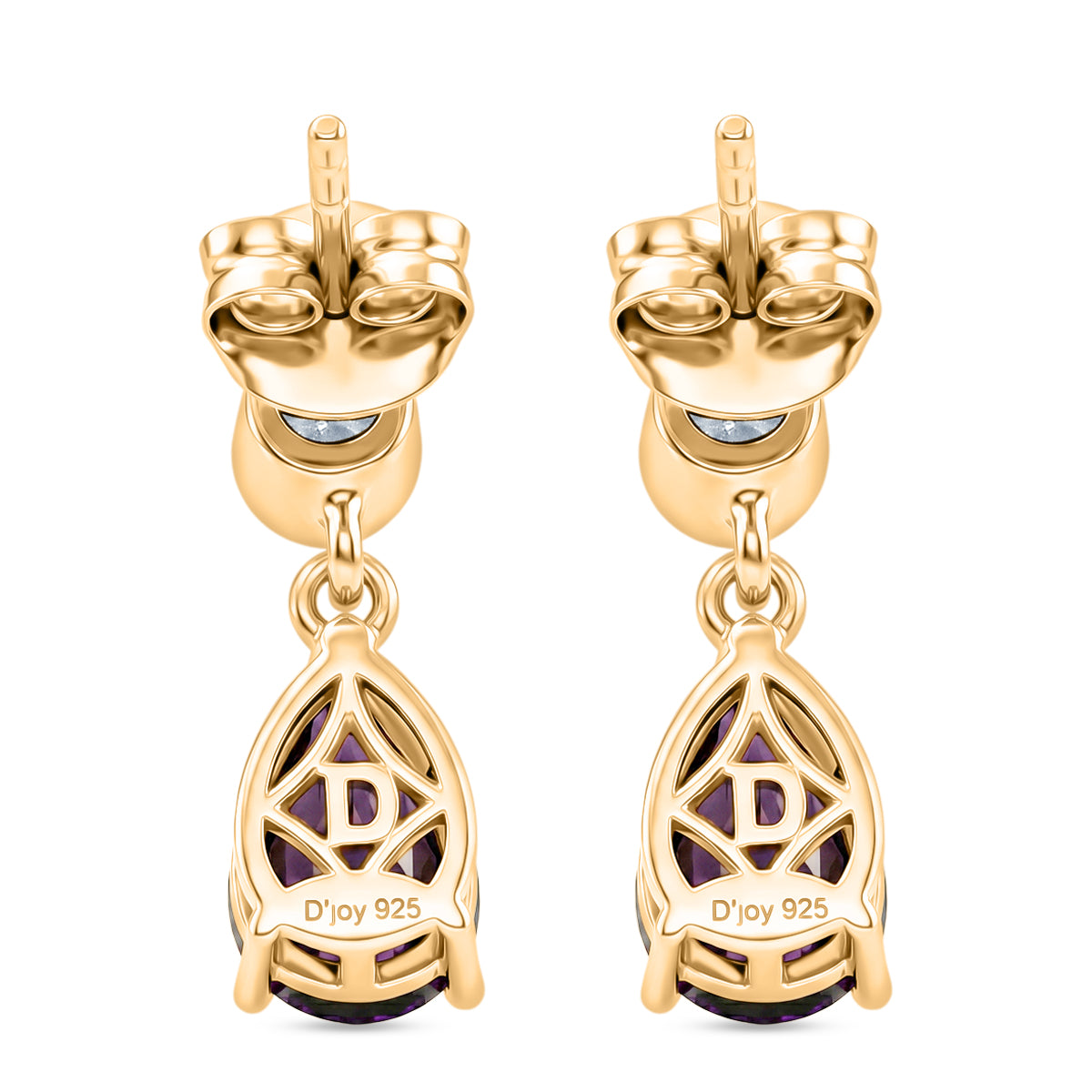 D'Joy - AAA Zambian Amethyst &amp; Moissanite Dangling Earring with Push Post in Yellow Gold Plated Sterling Silver 2.22 Ct V32489842 5