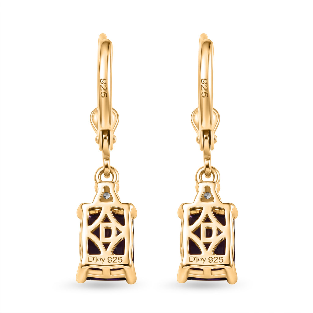 D'Joy - AAA Zambian Amethyst & White Zircon Dangle Earring with Lever Back in Yellow Gold Plated Sterling Silver 2.95 Ct._8579283_4