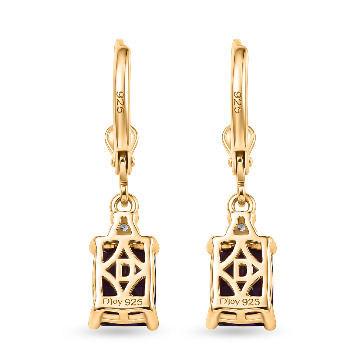 D'Joy - AAA Zambian Amethyst &amp; White Zircon Dangle Earring with Lever Back in Yellow Gold Plated Sterling Silver 2.95 Ct. 8579283 5