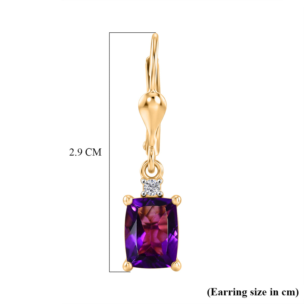 D'Joy - AAA Zambian Amethyst & White Zircon Dangle Earring with Lever Back in Yellow Gold Plated Sterling Silver 2.95 Ct._8579283_5