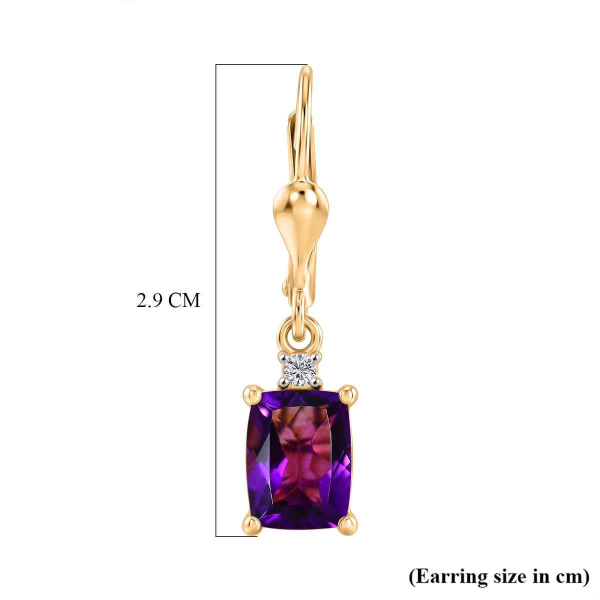 D'Joy - AAA Zambian Amethyst &amp; White Zircon Dangle Earring with Lever Back in Yellow Gold Plated Sterling Silver 2.95 Ct. 8579283 6