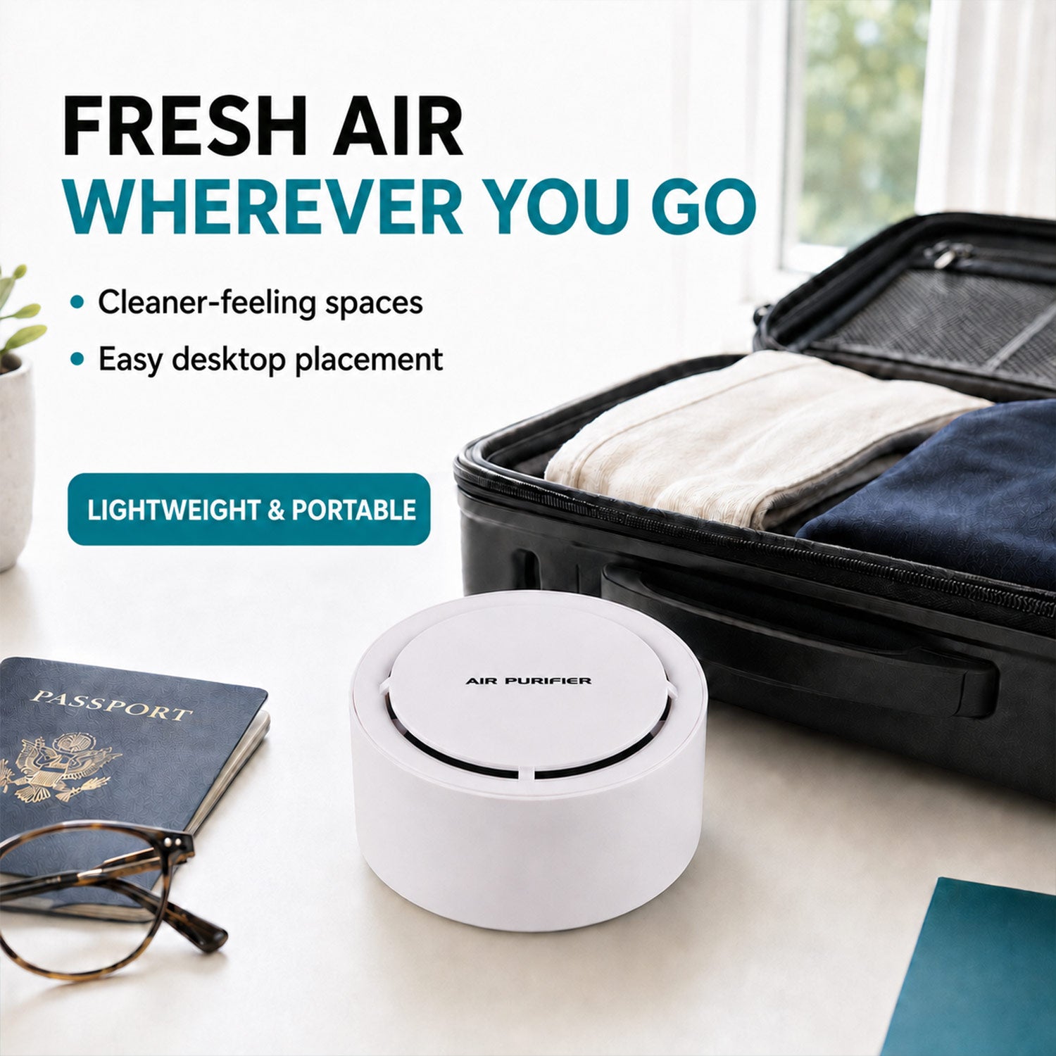 Livmore Mini Portable ABS Air Purifier, Ideal for home, office, car or travel use,  Helps reduce dust, odours, and air impurities  - White V32520374 2