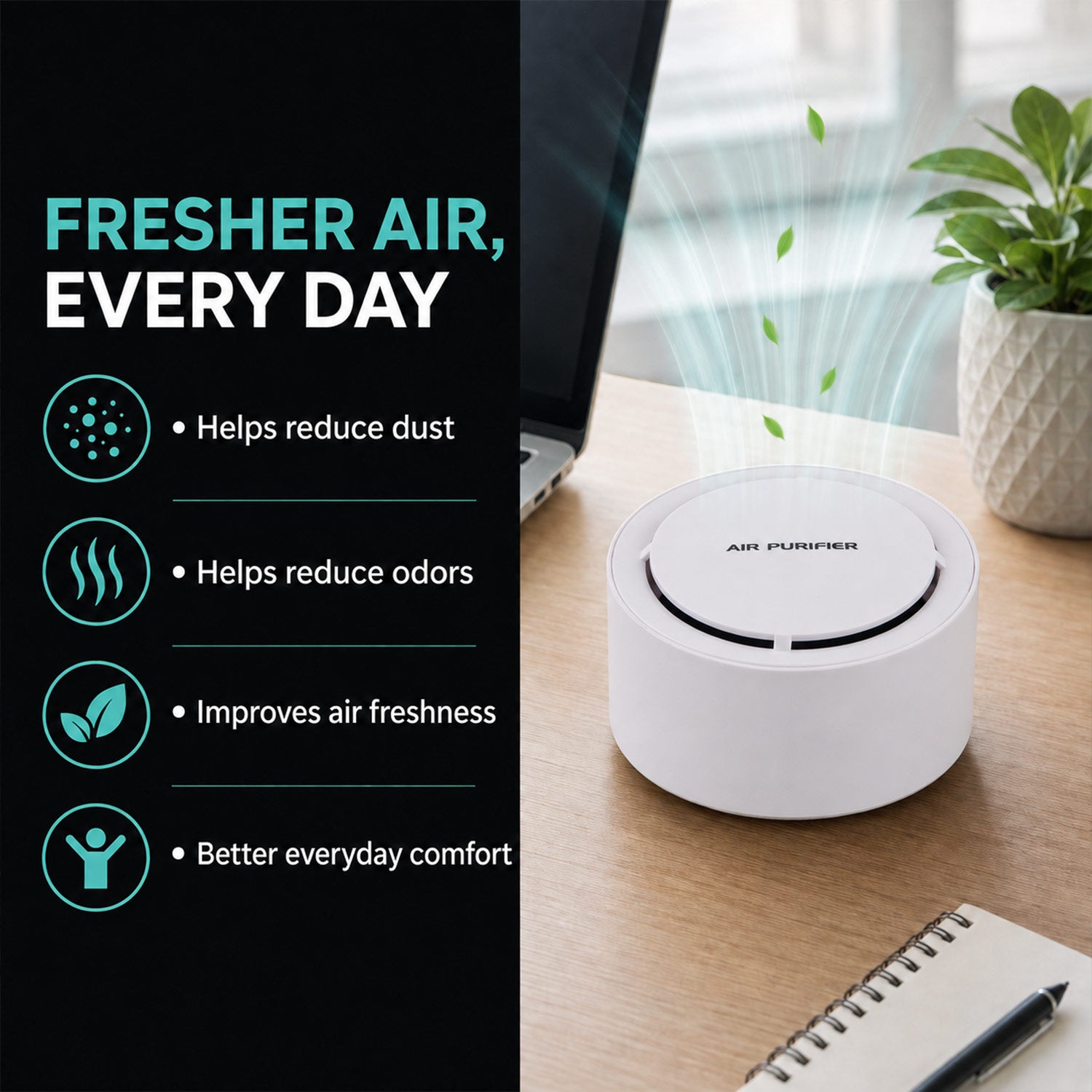 Livmore Mini Portable ABS Air Purifier, Ideal for home, office, car or travel use,  Helps reduce dust, odours, and air impurities  - White V32520374 3