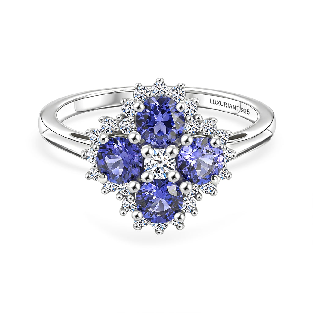 Luxuriant Tanzanite, Lab Grown Diamond Main Stone With Surrounding Stone Ring in Rhodium OverlaySterling Silver  1.373  Ct._8579309