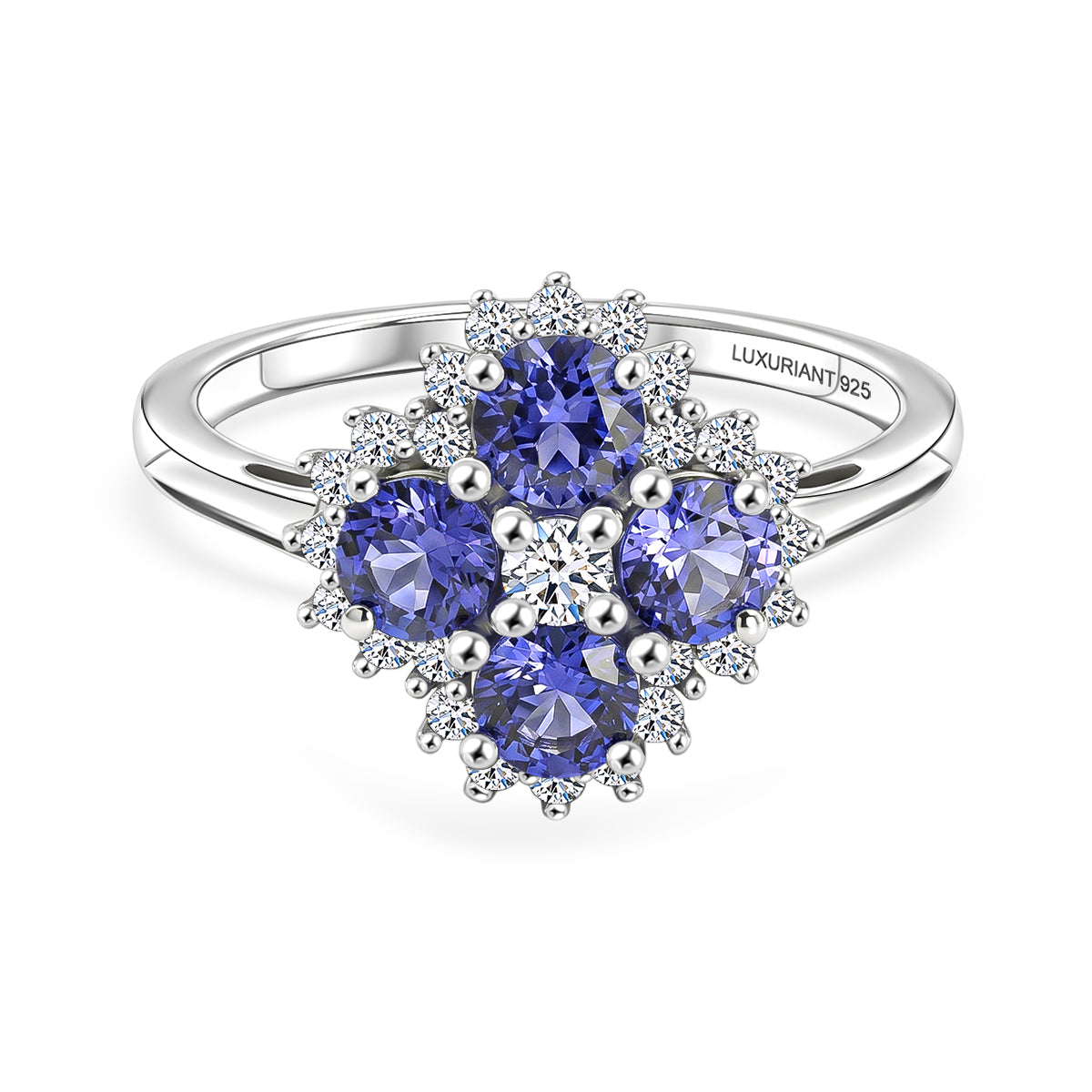 Luxuriant - Tanzanite &amp; Lab Grown Diamond (SI/G-H) Cluster Ring in Rhodium Overlay Sterling Silver 1.37 Ct. 8579309 0