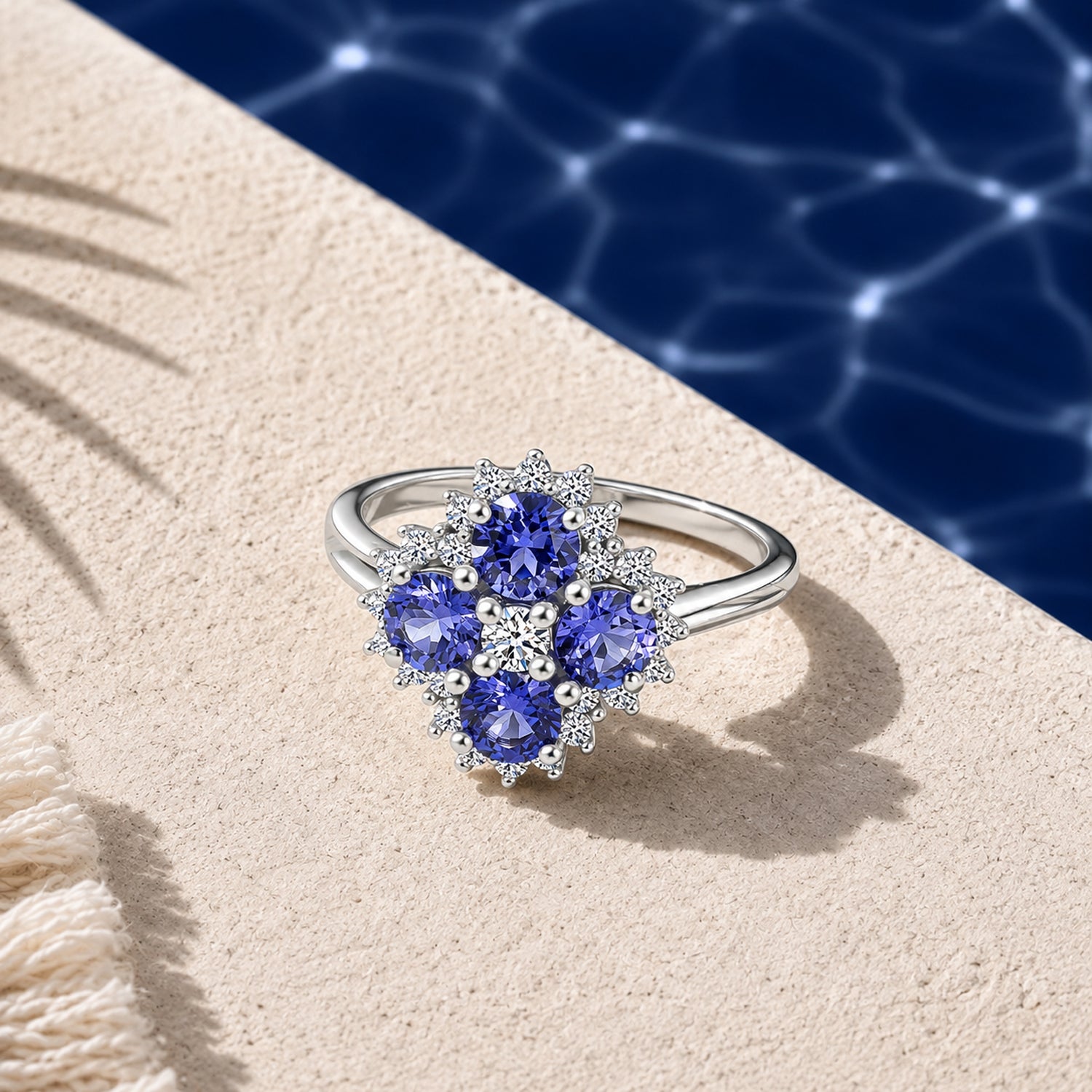 Luxuriant - Tanzanite &amp; Lab Grown Diamond (SI/G-H) Cluster Ring in Rhodium Overlay Sterling Silver 1.37 Ct. 8579309 3
