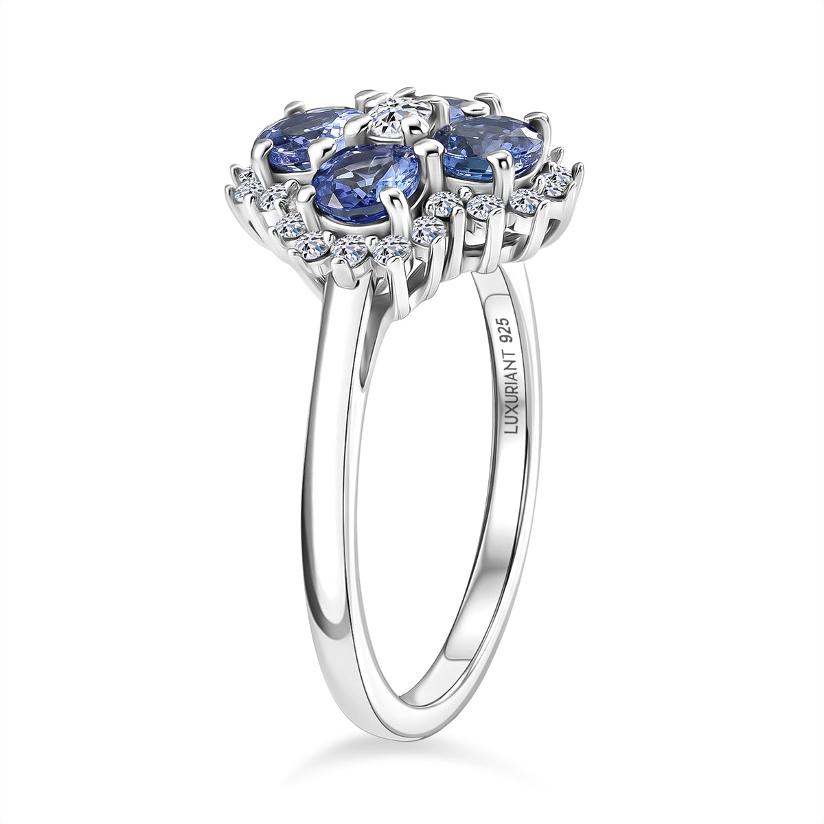 Luxuriant - Tanzanite &amp; Lab Grown Diamond (SI/G-H) Cluster Ring in Rhodium Overlay Sterling Silver 1.37 Ct. 8579309 4