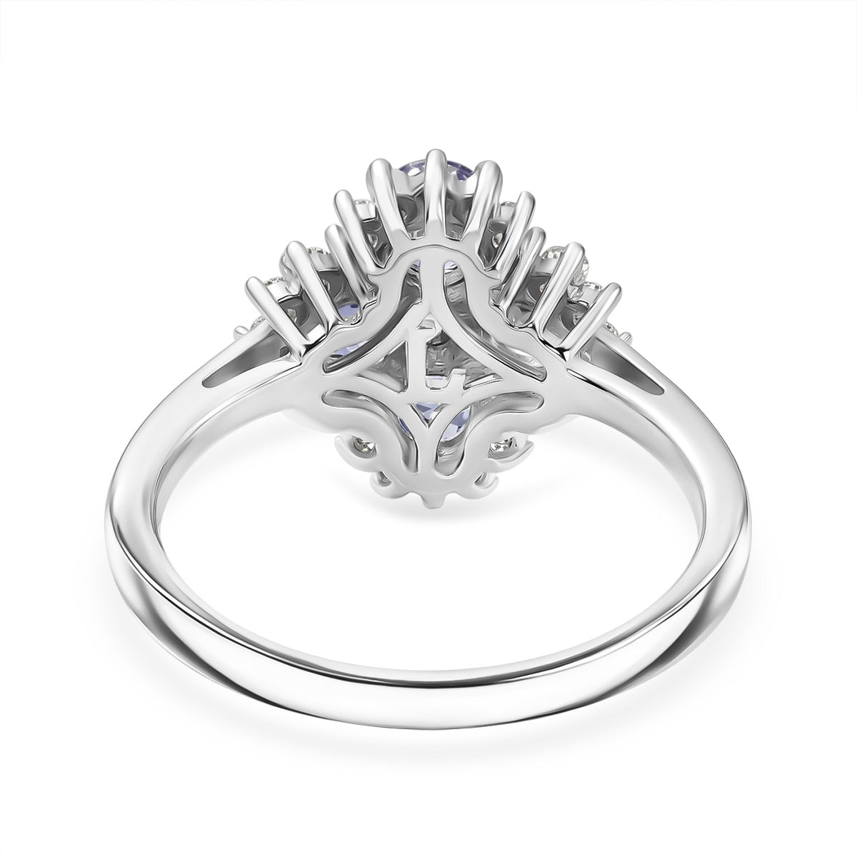 Luxuriant - Tanzanite &amp; Lab Grown Diamond (SI/G-H) Cluster Ring in Rhodium Overlay Sterling Silver 1.37 Ct. 8579309 5
