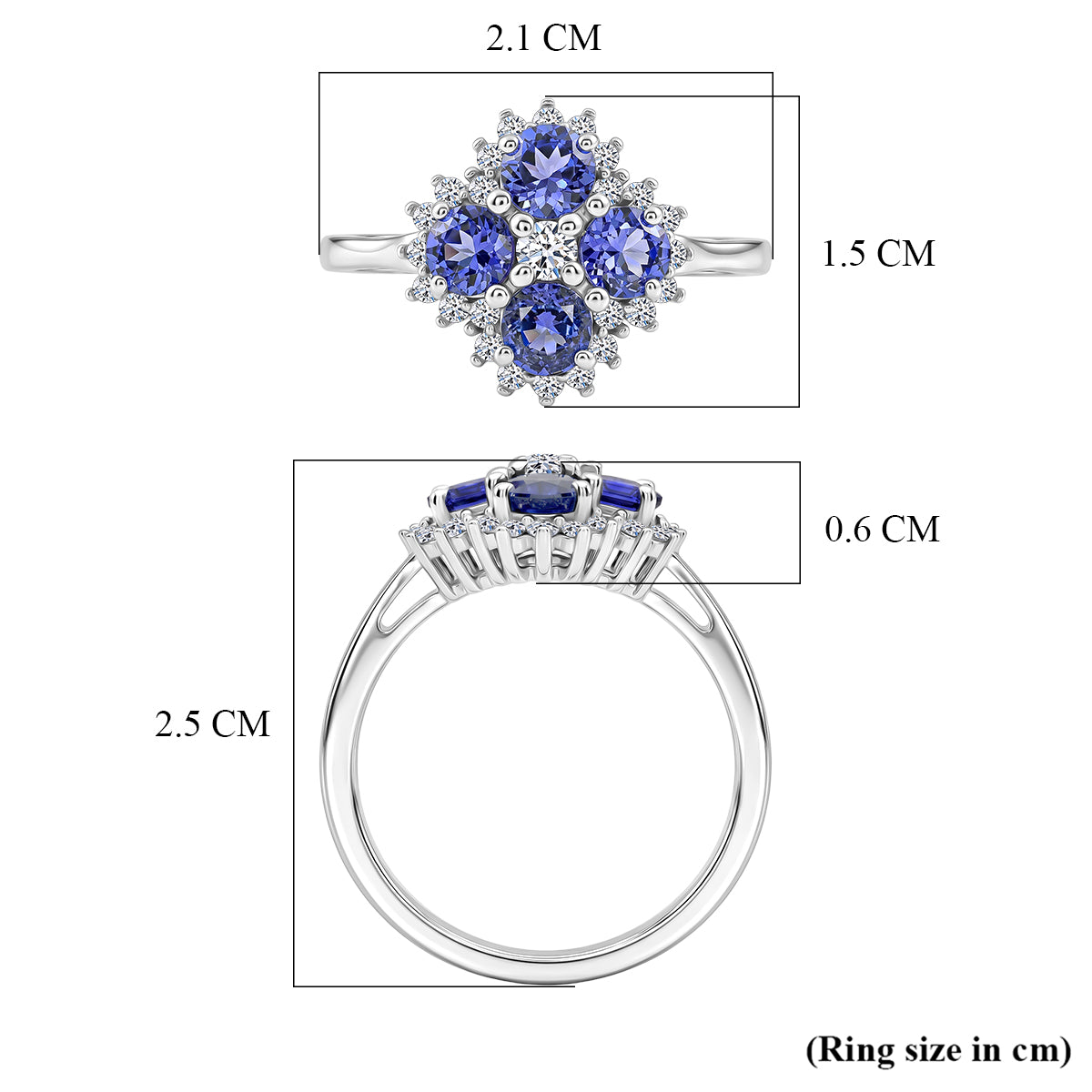 Luxuriant - Tanzanite &amp; Lab Grown Diamond (SI/G-H) Cluster Ring in Rhodium Overlay Sterling Silver 1.37 Ct. 8579309 8