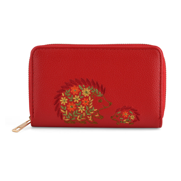 Hedgehog Motif Ladies Zip Around RFID Wallet Purse - Red 8579326 1