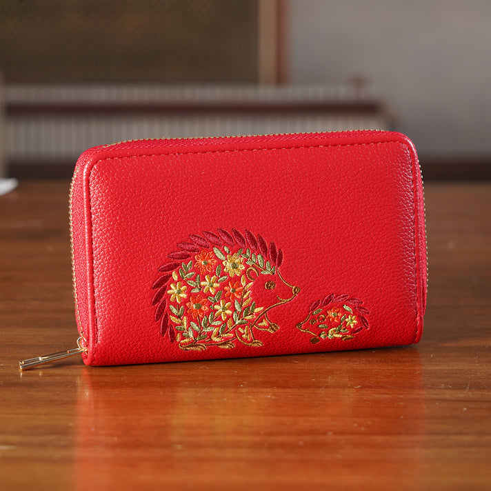 Hedgehog Motif Ladies Zip Around RFID Wallet Purse - Red 8579326 2
