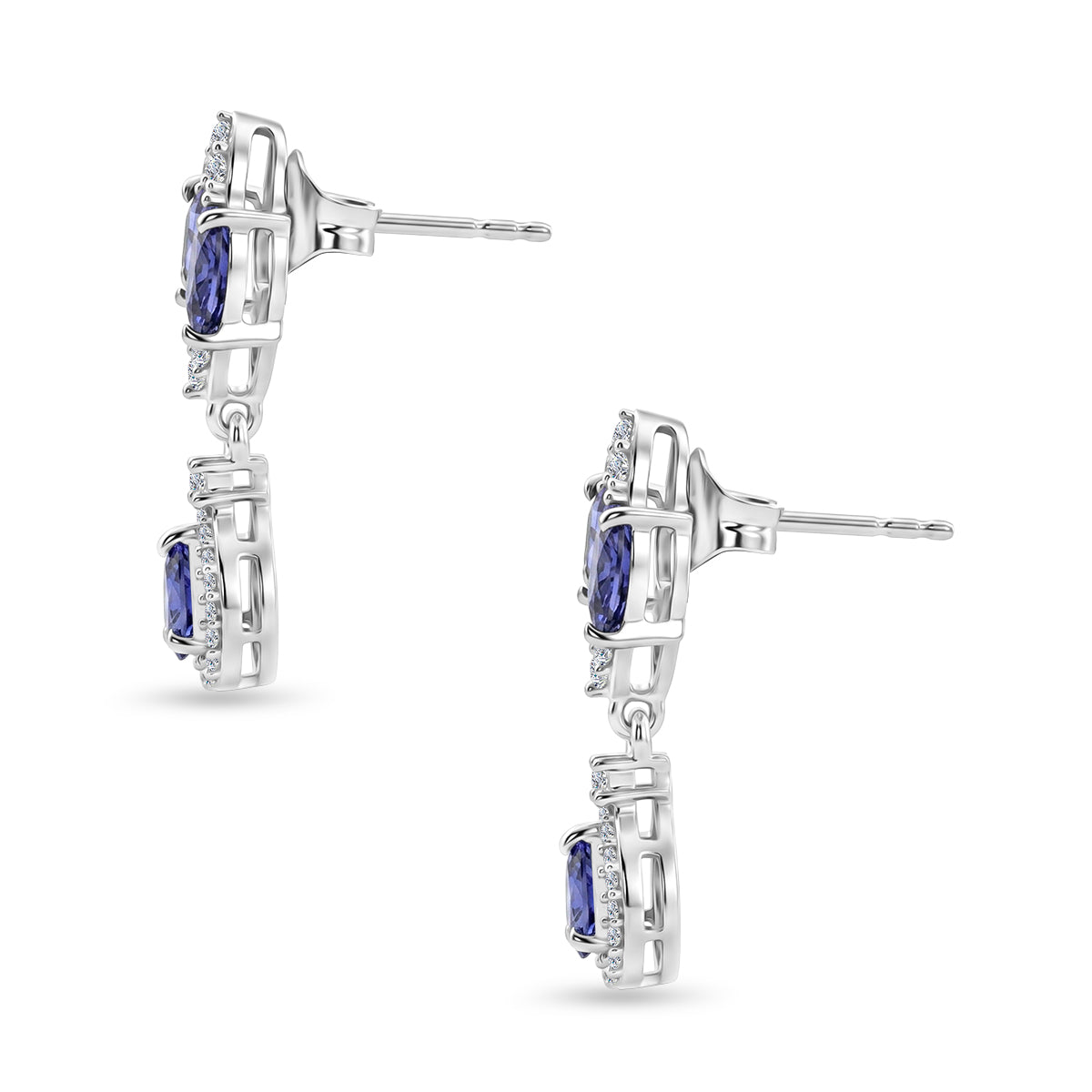D'Joy - Tanzanite &amp; White Zircon Dangling Earring with Push Post in Rhodium Overlay Sterling Silver 1.80 Ct. 8579329 4