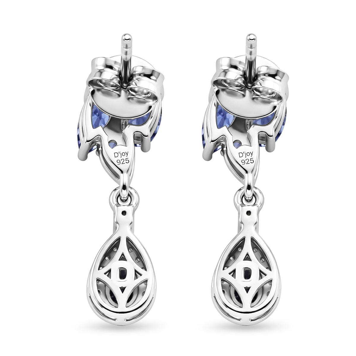 D'Joy - Tanzanite &amp; White Zircon Dangling Earring with Push Post in Rhodium Overlay Sterling Silver 1.80 Ct. 8579329 5
