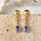 D'Joy - Tanzanite & White Zircon Dangling Earring with Push Post in Yellow Gold Plated Sterling Silver 1.00 Ct._8579330_2
