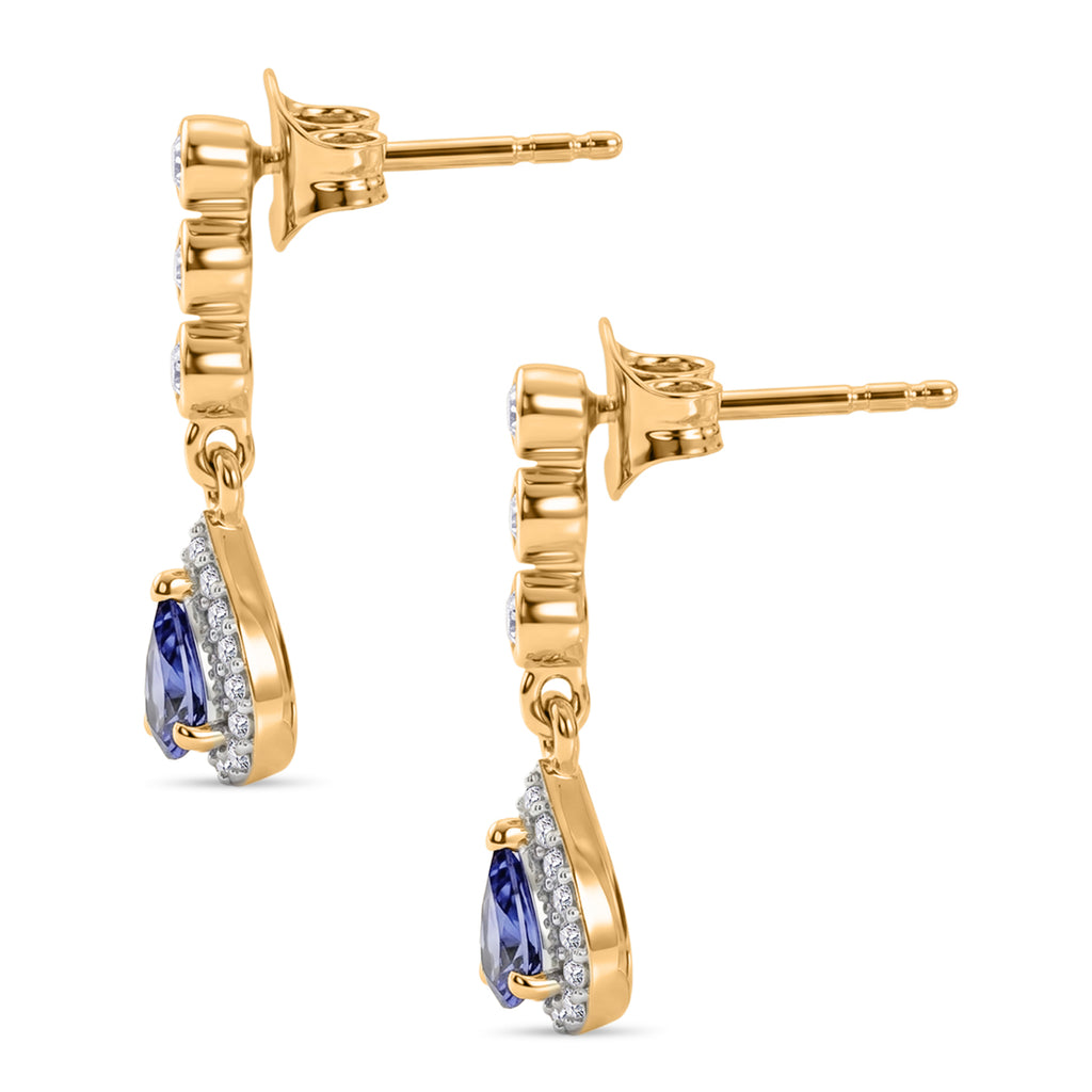 D'Joy - Tanzanite & White Zircon Dangling Earring with Push Post in Yellow Gold Plated Sterling Silver 1.00 Ct._8579330_3