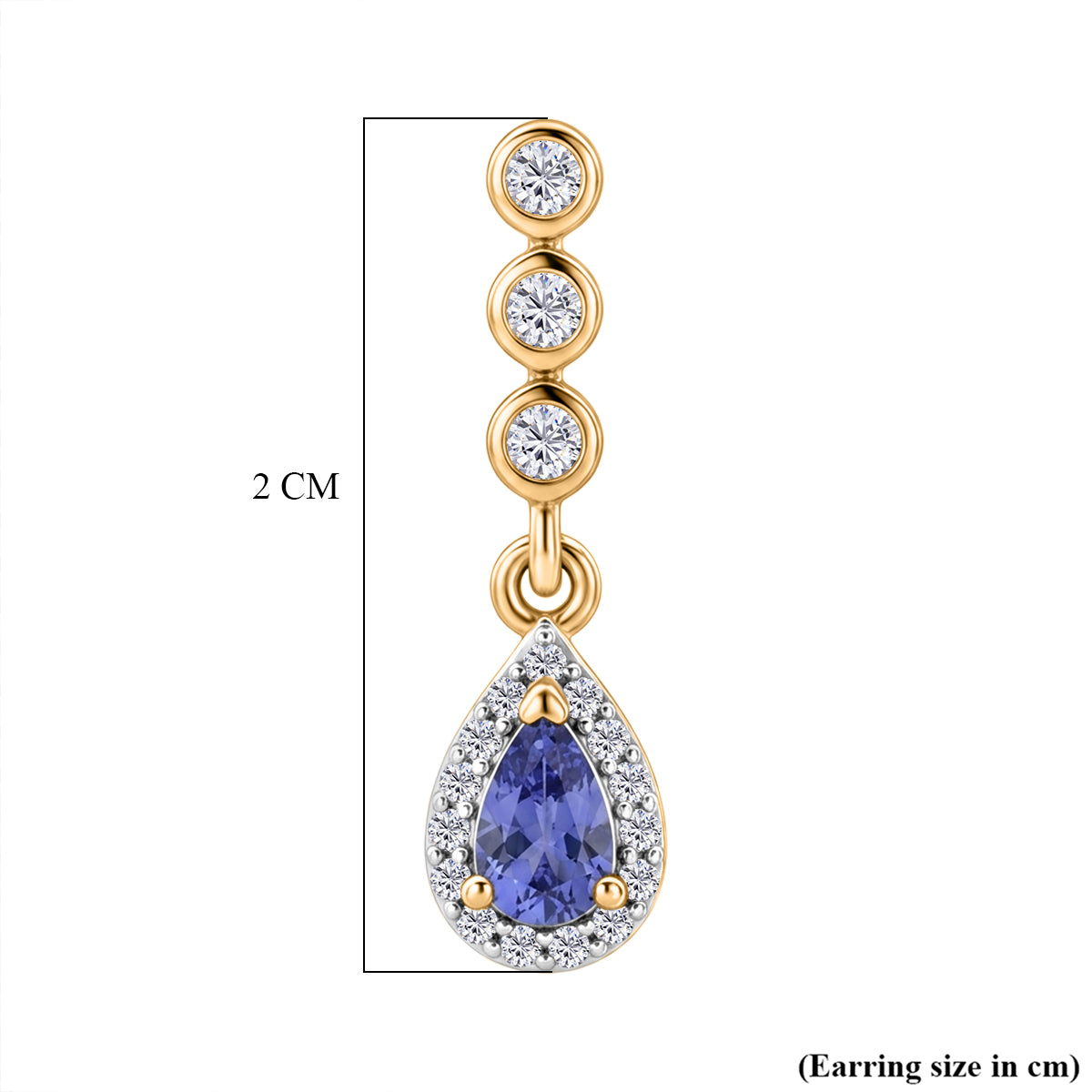 D'Joy - Tanzanite &amp; White Zircon Dangling Earring with Push Post in Yellow Gold Plated Sterling Silver 1.00 Ct. V32515488 6