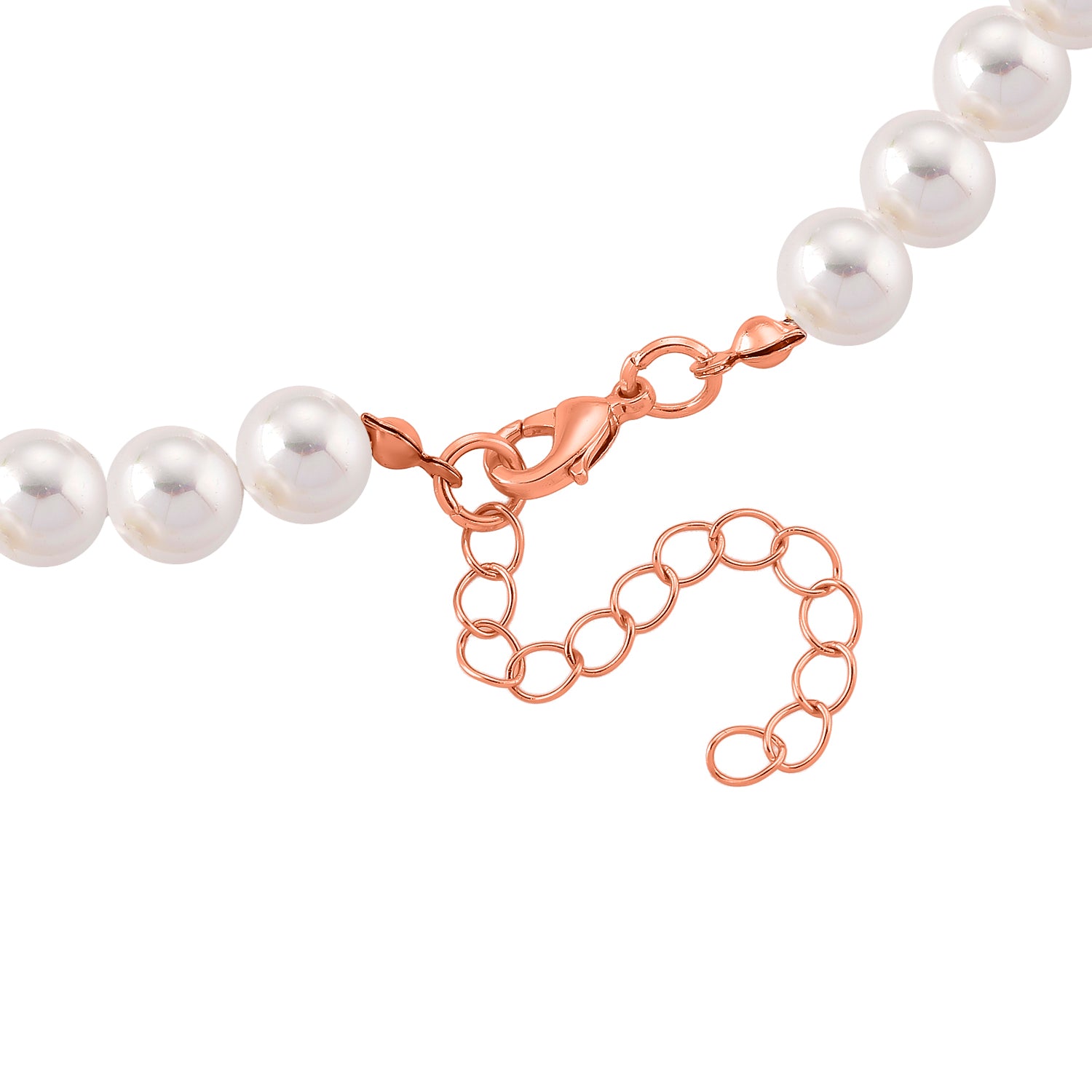 Pink Glass, White Crystal &amp; White Shell Pearl Heart Necklace (Size - 20+2 Ext) in Rose Tone V32513395 4