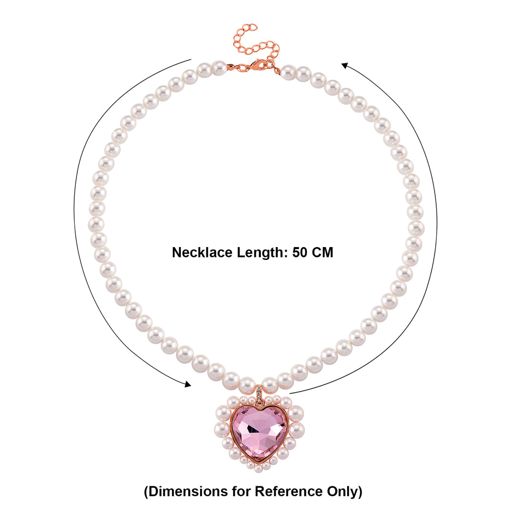 Pink Glass, White Crystal & White Shell Pearl Heart Necklace (Size - 20+2 Ext) in Rose Tone_8579381_4
