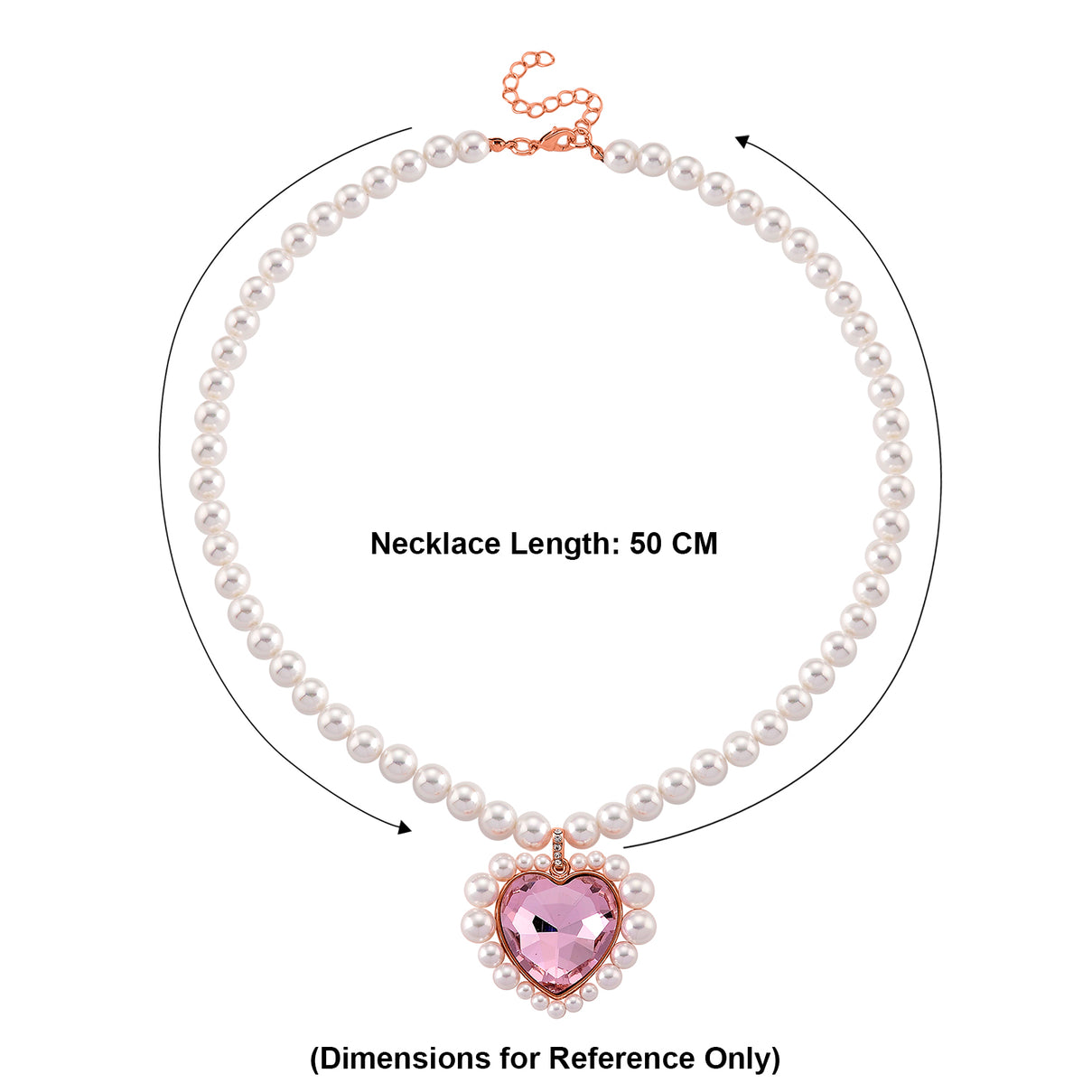 Pink Glass, White Crystal &amp; White Shell Pearl Heart Necklace (Size - 20+2 Ext) in Rose Tone V32513395 5