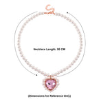 Pink Glass, White Crystal & White Shell Pearl Heart Necklace (Size - 20+2 Ext) in Rose Tone_8579381_4