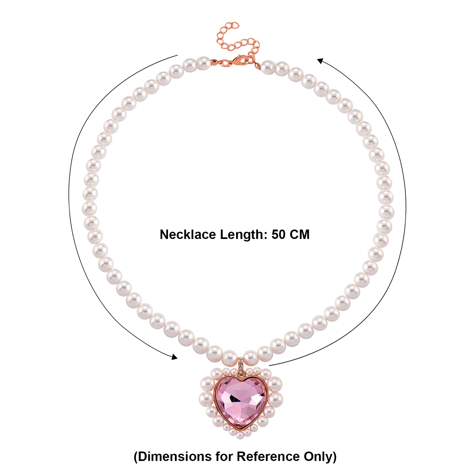 Pink Glass, White Crystal &amp; White Shell Pearl Heart Necklace (Size - 20+2 Ext) in Rose Tone V32513395 5