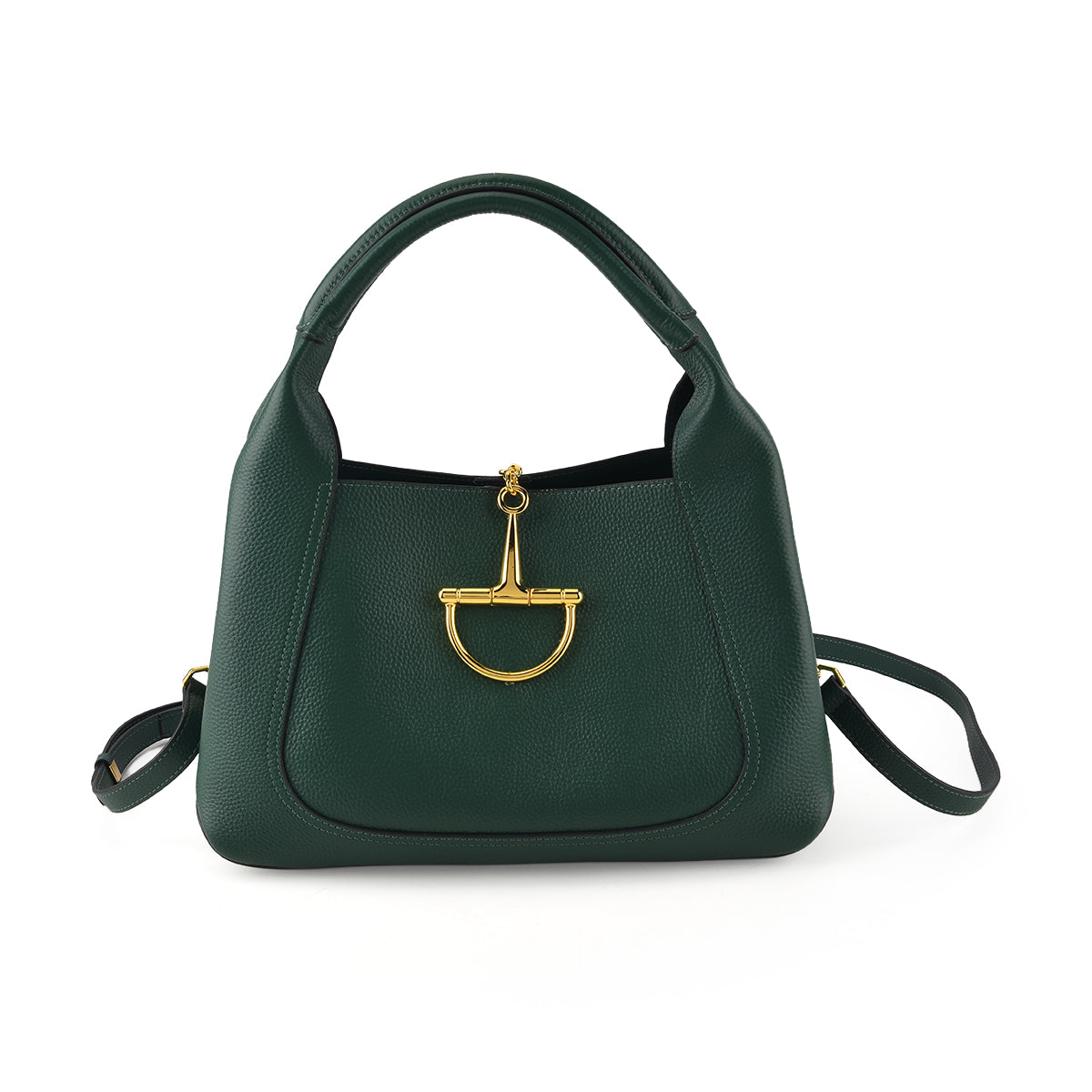 Designer Inspired Genuine Leather Horsebit Top-Handle Satchel Bag With Shoulder Strap - Dark Green 8579397 0
