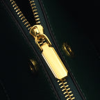 Designer Inspired Genuine Leather Horsebit Top-Handle Satchel Bag With Shoulder Strap - Dark Green_8579397_4